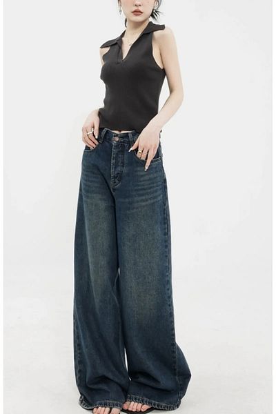 eyonnwear Y2K Pofidi Vintage Navy Wash Baggy Jeans