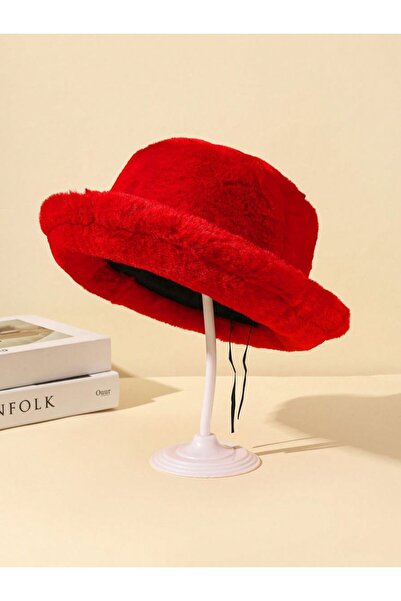 Melodi Scarf قبعة شتوية نسائية حمراء من القطيفة