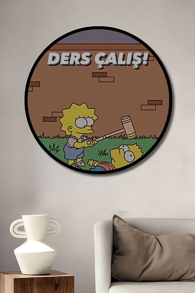 Teona Ahşap Simpsons Brothers Humoristic Lemn MDF Casă rotundă, pictură murală la locul de muncă