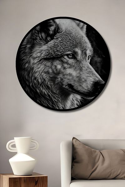 Teona Ahşap Portret de lup decorativ din lemn MDF rotund pentru casa, locul de munca pictura pe perete