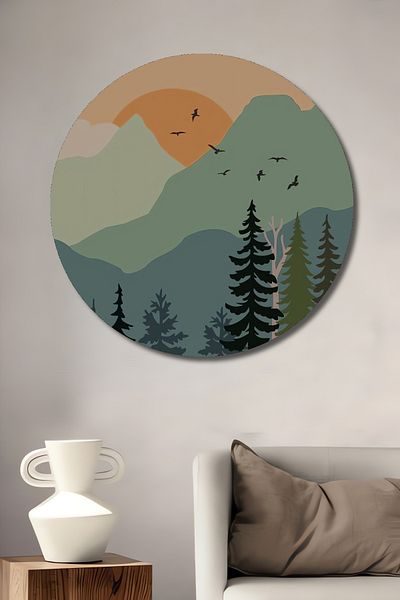 Teona Ahşap Vedere Munte Lemn MDF Rotund Decorativ Acasă, Locul de Muncă Pictură Perete