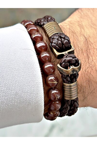 Tisaati Lüks Tasarım Premium Serisi Deri Çapa Bileklik ve Özel Seri Doğal Taş...