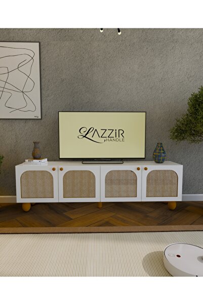 lazzir handle MDF Bohem Televizyon Ünitesi-Hazeran rattan kapaklı Yaşam Ünite...