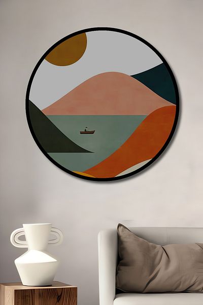 Teona Ahşap Peisaj colorat din lemn MDF rotund decorativ pentru casa, locul de munca pictura pe perete