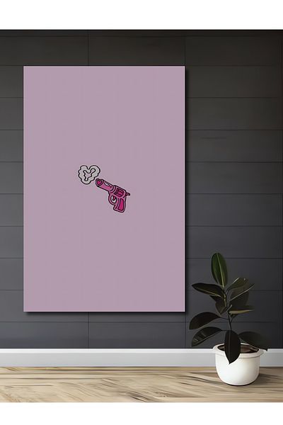 Teona Ahşap Pink Pistol Decorativ Lemn MDF Dreptunghi Acasă, Locul de Muncă Pictură Perete