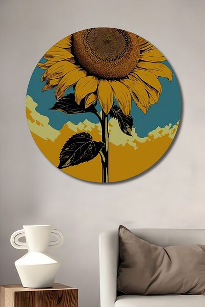 Teona Ahşap Floarea Günebakan Decorativă Lemn MDF Casă Rotundă, Pictură Perete Loc de Muncă