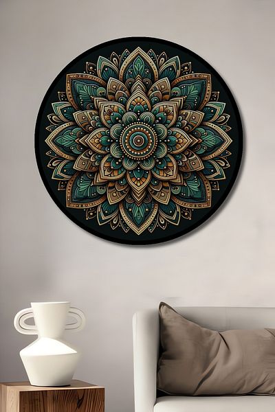 Teona Ahşap Mandala colorată din lemn MDF rotund decorativ pentru casă, loc de muncă pictură murală