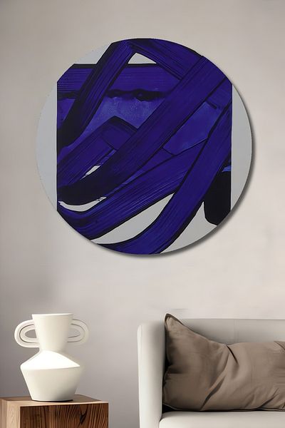 Teona Ahşap Abstract Blue Modern Lemn MDF Rotund Decorativ Acasă, Locul de Muncă Pictură Perete