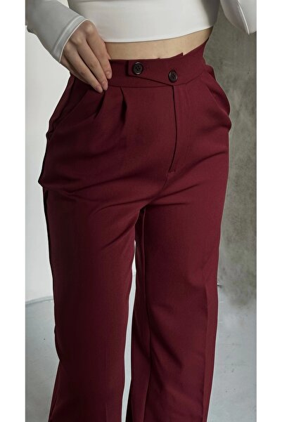 asfamoda Kadın Bordo Kore Model Esnek Yapılı Rahat Palazzo Pantolon