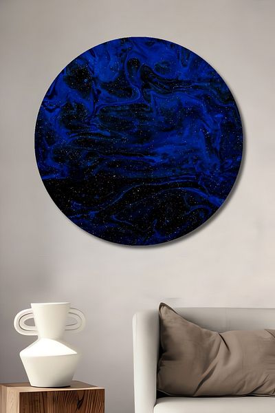 Teona Ahşap Casa rotundă din lemn MDF decorativ albastru cosmic, pictură murală la locul de muncă