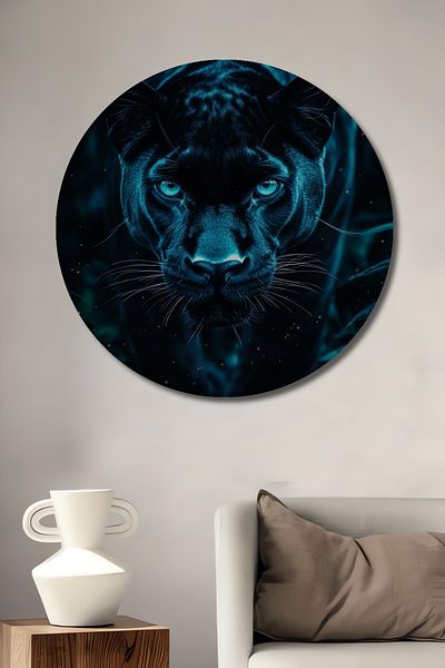 Teona Ahşap Blue Night Panther Decorativ Lemn MDF Rotund Acasă, Locul de Muncă Pictură Perete