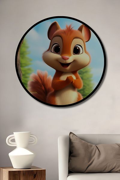 Teona Ahşap Casa rotundă din lemn MDF decorativă cu veveriță drăguță, pictură murală la locul de muncă