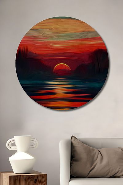 Teona Ahşap Rotund din lemn MDF decorativ pentru apus de soare roșu, pictură murală pentru locul de muncă