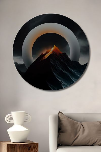 Teona Ahşap Mysterious Peak Mountain Decorativ Lemn MDF Casă rotundă, pictură murală la locul de muncă
