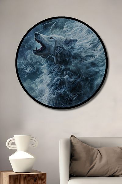Teona Ahşap Wolf Storm Decorativ Lemn MDF Casă Rotundă, Pictură Perete Loc de Muncă