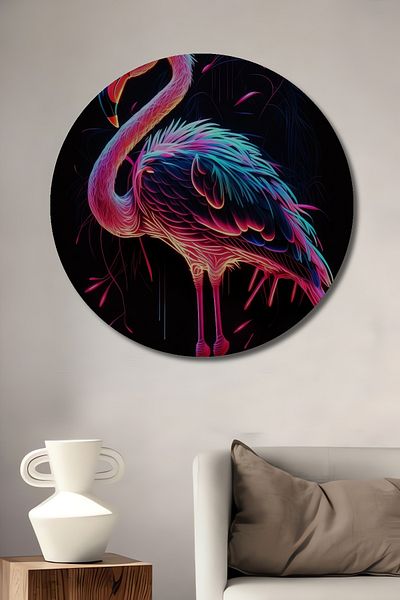 Teona Ahşap Neon Flamingo Decorativ Lemn MDF Rotund Casa, Locul de Muncă Pictură Perete