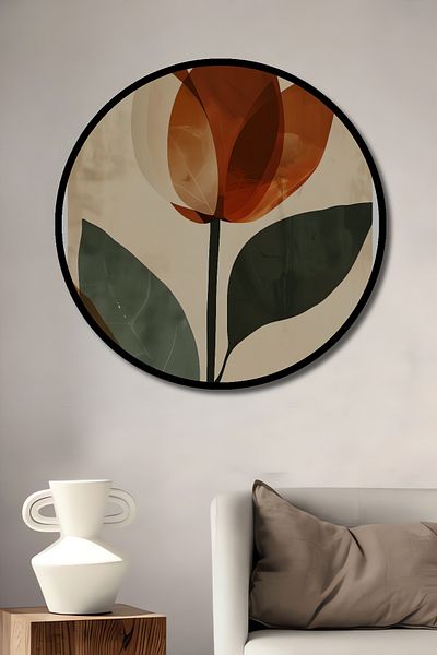 Teona Ahşap Casa rotundă din lemn MDF decorativ cu tematică florală retro, pictură murală la locul de muncă