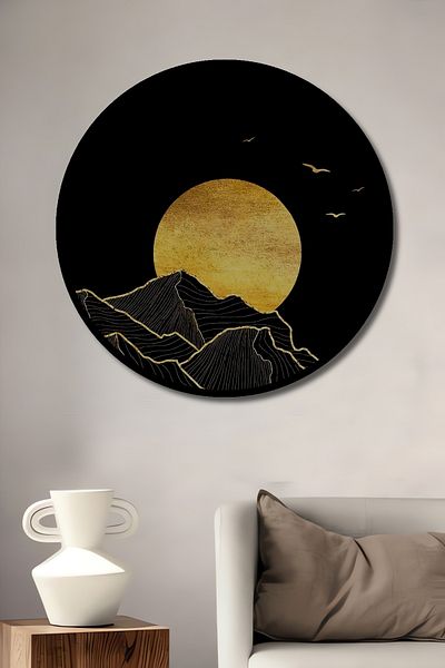 Teona Ahşap Golden Moon Landscape Decorativ Lemn MDF Casă rotundă, pictură pe perete la locul de muncă