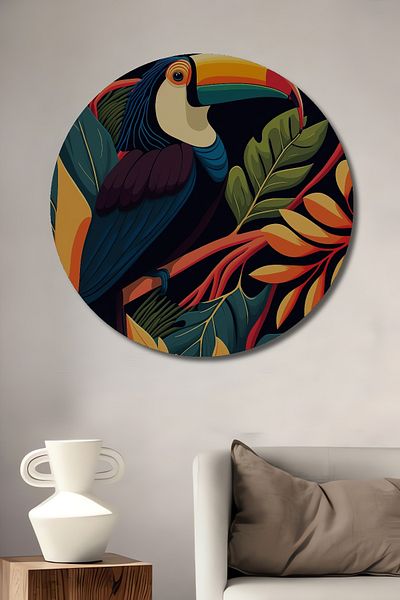 Teona Ahşap Păsări Tukan colorate decorative din lemn MDF rotund pentru pictură pe perete acasă, la locul de muncă