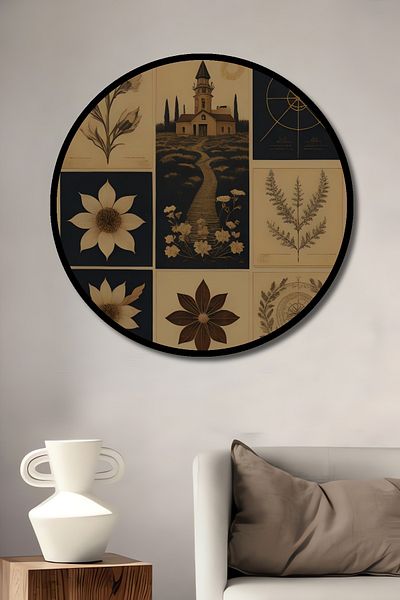 Teona Ahşap Casa rotundă din lemn MDF cu tematică natură, pictură murală la locul de muncă