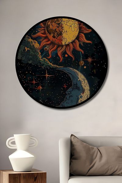Teona Ahşap Sun Moon Cosmic Decorativ Lemn MDF Casă Rotundă, Pictură Perete Loc de Muncă