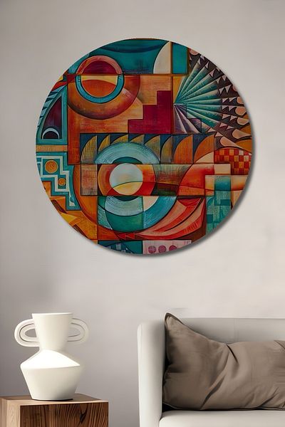Teona Ahşap Acasă rotundă din lemn MDF decorativ geometric abstract, pictură murală la locul de muncă