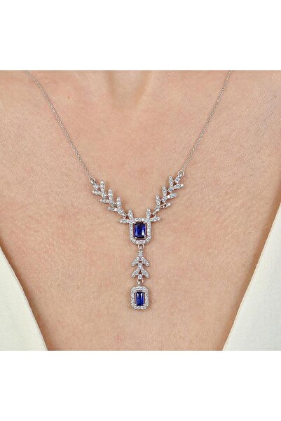 Mia Vento Pırlanta Montür Emerald Buketi Sentetik Safir Gümüş Kolye