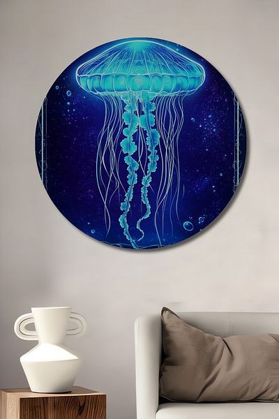 Teona Ahşap Neon Jellyfish Decorativ Lemn MDF Rotund Casa, Locul de Muncă Pictură Perete