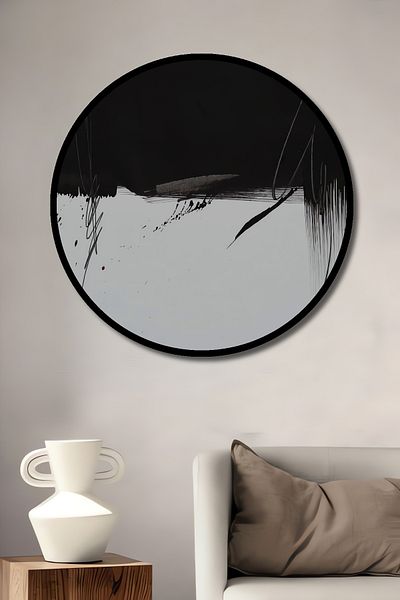 Teona Ahşap Negru Alb Abstract Lemn MDF Rotund Decorativ Acasă, Locul de Muncă Pictură Perete