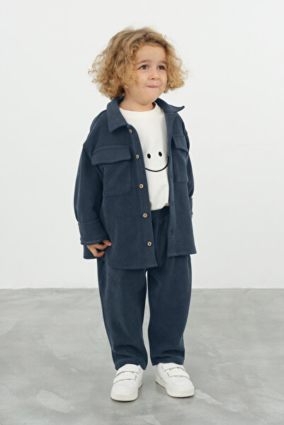Mioma Kids Kadife Gömlek Koyu Kot Mavi