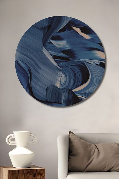 Teona Ahşap Blue Waves Lemn MDF Rotund Decorativ Acasă, Locul de Muncă Pictură Perete