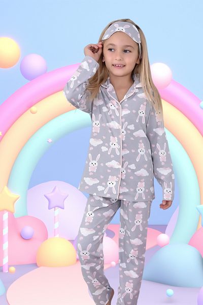 EQRU Girl's Rabbit Patterned Pajama Set