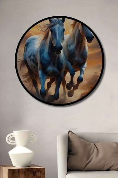 Teona Ahşap Free White Horses Decorativ Lemn MDF Rotund Acasă, Locul de Muncă Pictură Perete