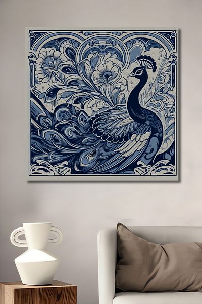 Teona Ahşap Păun albastru decorativ din lemn MDF dreptunghiular pentru pictură de perete acasă, la locul de muncă