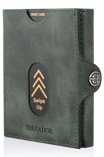 Trusador Valencia Green Coin Pocket Unisex Γνήσιο δέρμα Rfid Protect Ανδρικό Γυναικείο Μίνι πορτοφόλι