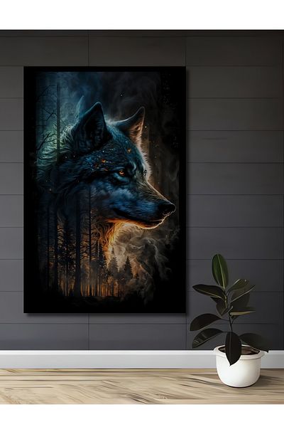 Teona Ahşap Mysterious Wolf Lemn MDF Dreptunghi Decorativ Acasă, Locul de Muncă Pictură Perete
