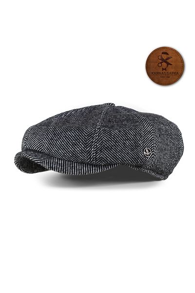 KARNAS ŞAPKA Men's Personality Fabric - Gray Black Striped Dolphin Stamp with Anti-Sweat Stitching Satin Lined Cap Hat