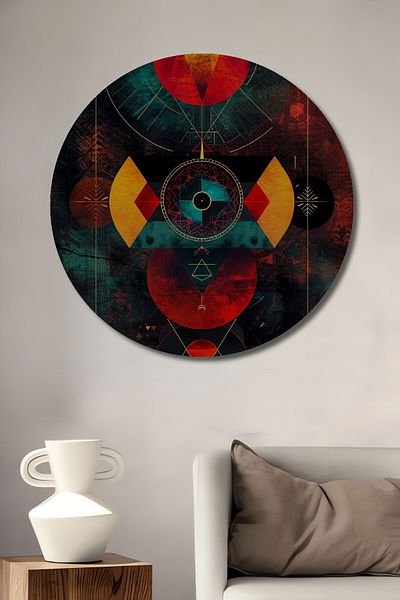 Teona Ahşap Casa rotunda din lemn MDF decorativ cu geometrie, pictura pe perete la locul de munca