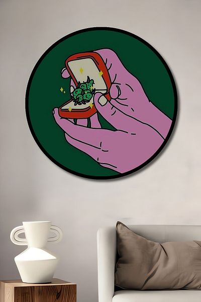 Teona Ahşap Solitaire Broccoli Humoristic Lemn MDF Rotund Acasă, Locul de Muncă Pictură de perete