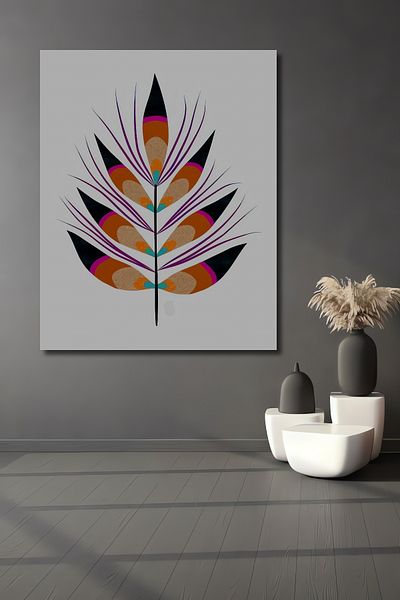 Teona Ahşap Pictură de perete dreptunghiulară din lemn MDF decorativ cu pene colorate