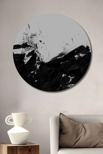Teona Ahşap Negru Alb Abstract Lemn MDF Rotund Decorativ Acasă, Locul de Muncă Pictură Perete