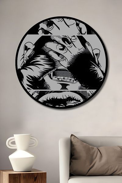 Teona Ahşap Casa rotundă din lemn MDF decorativă cu trei maimuțe, pictură murală la locul de muncă