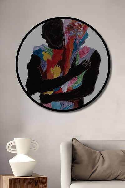 Teona Ahşap Colorat îmbrățișat abstract decorativ din lemn MDF rotund pentru pictură de perete acasă, la locul de muncă
