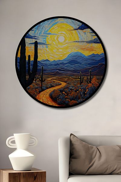 Teona Ahşap Fermecător Desert Night Road Lemn MDF Rotund Decorativ Acasă, Locul de Muncă Pictură Murală