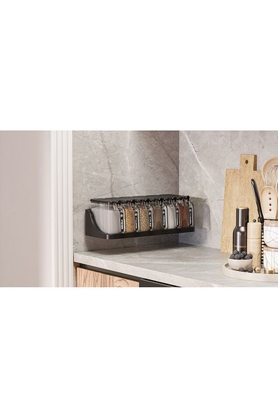 Home Lavinya 6-Piece Spice Rack Set with Stand and Self-Adhesive Lid and Spoon - Stickered Spice Rack