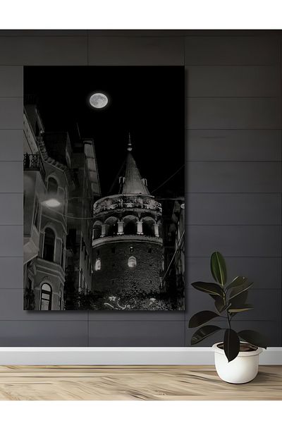 Teona Ahşap Turnul Galata Peisaj de noapte Decorativ din lemn MDF Casa dreptunghiulara, Loc de munca Pictura pe perete