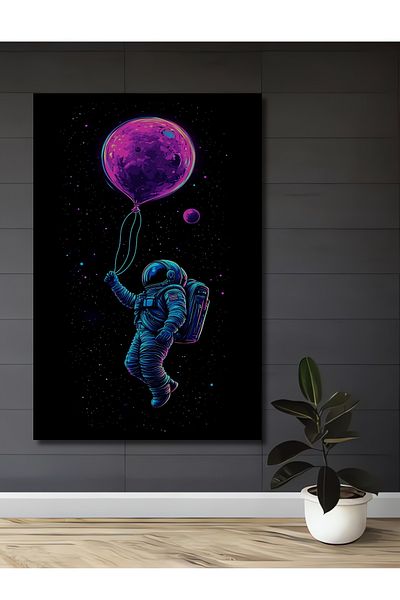Teona Ahşap Astronaut care ține un balon în spațiu Lemn MDF dreptunghiular decorativ pentru casă, loc de muncă pictură murală