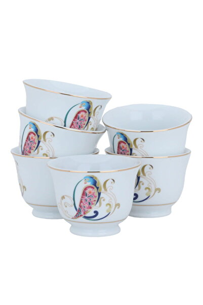 Alsaif Gallery A set of 12-piece engraved white porcelain Arabic coffee cups