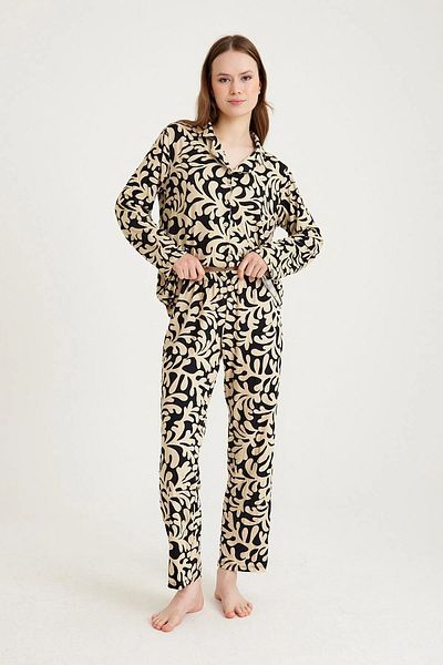Butik Set de pijamale de damă din bumbac lycra cu model galben și negru