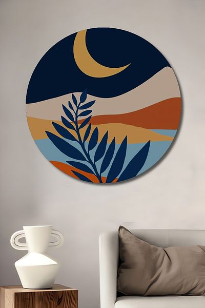 Teona Ahşap Artă cu frunze în lumina lunii, decorativă din lemn MDF, pictură rotundă pentru locuință, loc de muncă